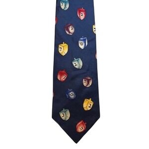 Save the Children Navy Blue Silk 100% Necktie Spin the Dreidel Hanukkah Holiday